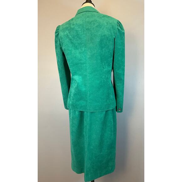 Vtg 1980s Jewel Tone Green Ultra Suede Skirt Set Suit Adolph Schuman Lilli Ann - Picture 6 of 10